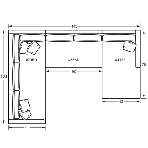 Layout F: Three Piece Sectional 103" x 145" x 75"