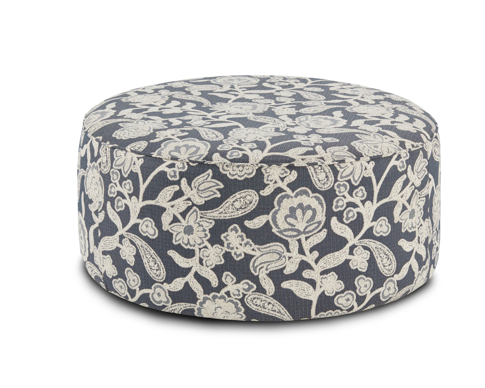 Awesome Oatmeal 88" Sofa (performance fabric) includes pillows - Sophie Indigo 39" Round Cocktail Ottoman - 140