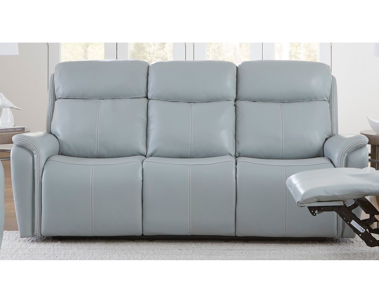 Cascade 83" Power Headrest Power Leather Reclining Sofa Seamist (In stock - Fast Shipping) - Cascade Power Headrest Power Reclining Sofa