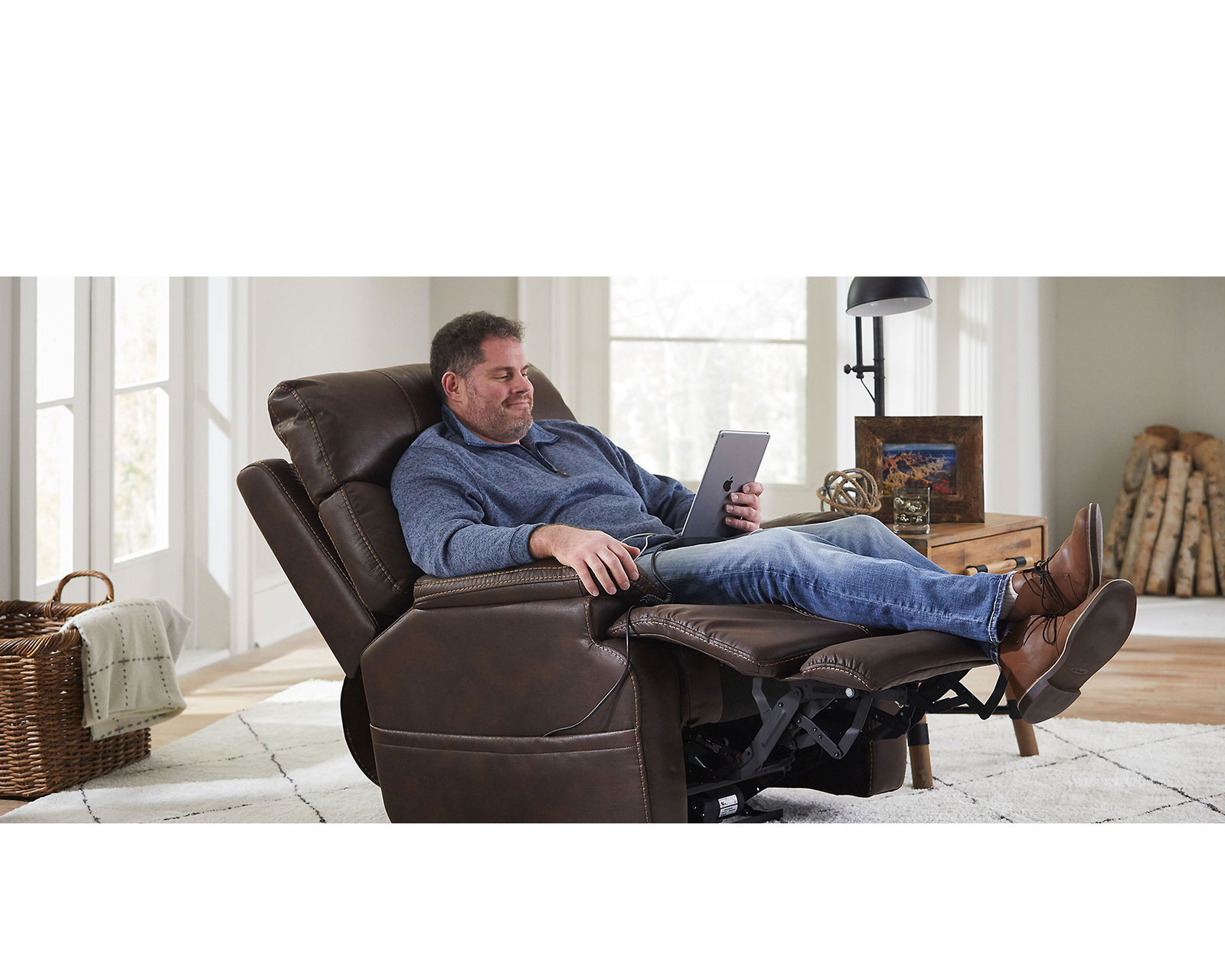 Clive Leather Power Reclining Loveseat with Power Headrests and Lumbar (375-70) in stock - Clive Power Recliner with Power Headrests and Lumbar