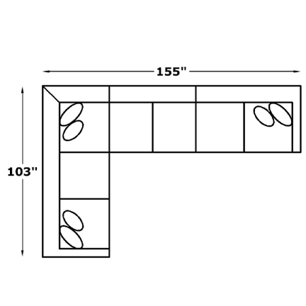 Layout H: Three Piece Sectional 103" x 155"