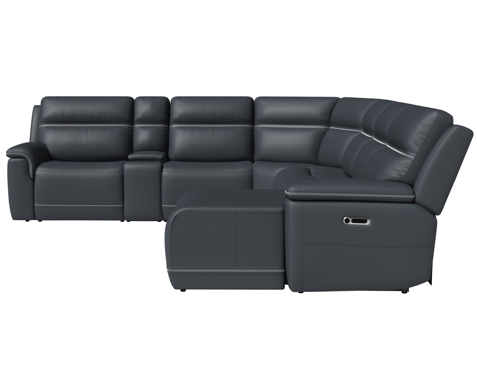 Sawyer Triple Power Reclining Sectional 009-01 (3 colors) In stock - Layout D: Seven Piece Reclining Sectional 125" x 142" (2 recliners)