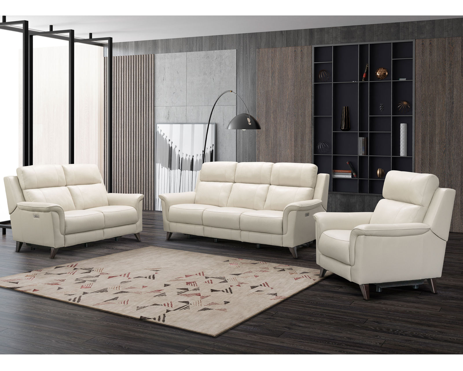 Kester 86" Leather Power Headrest Power Reclining Sofa (Cream) In stock - Includes Power Headrest -  Power Recline