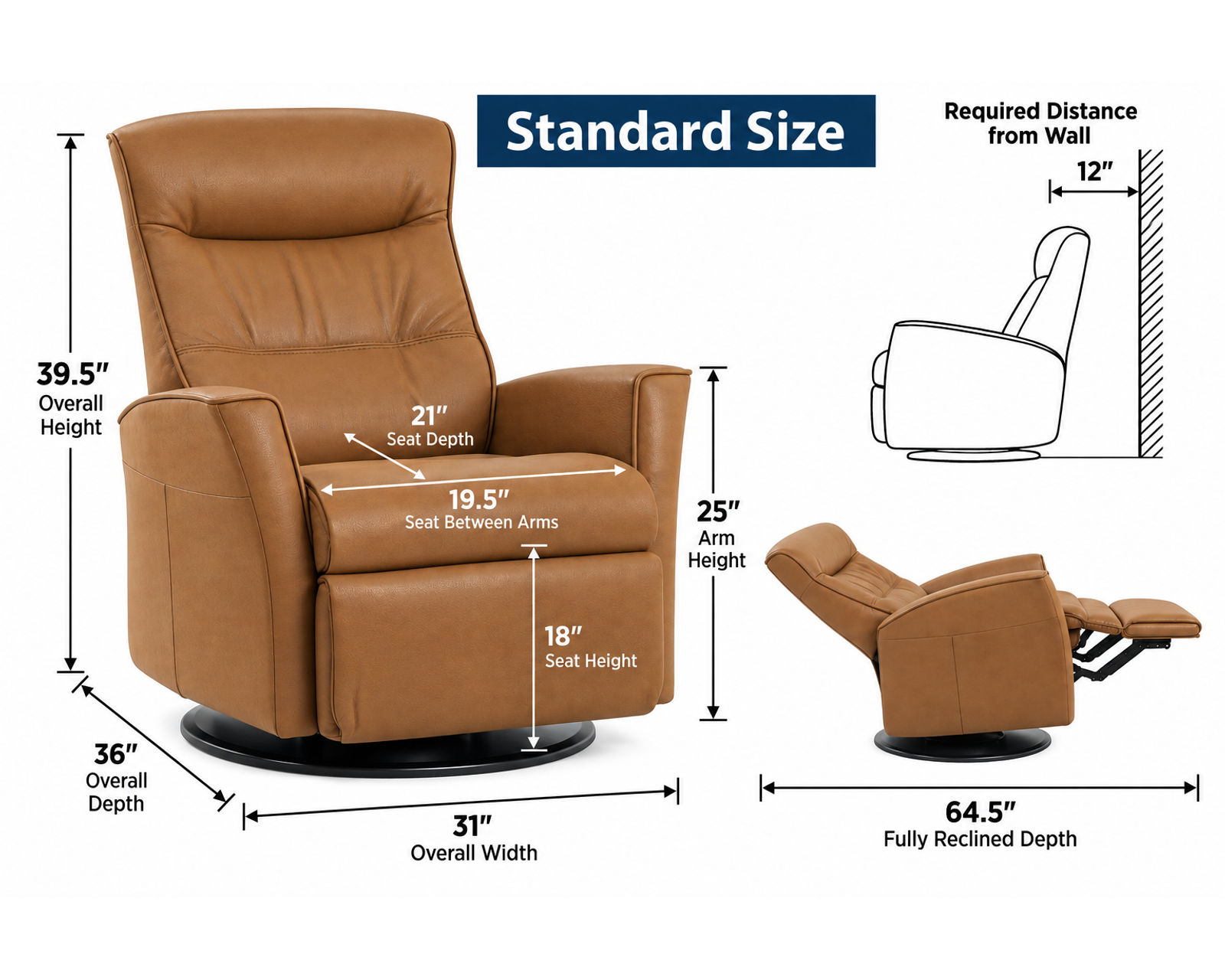 Crown Swivel Glider Relaxer Recliner (Scandinavian Comfort. Engineered Around You. In Stock - Cinder) - Standard Size Dimensions