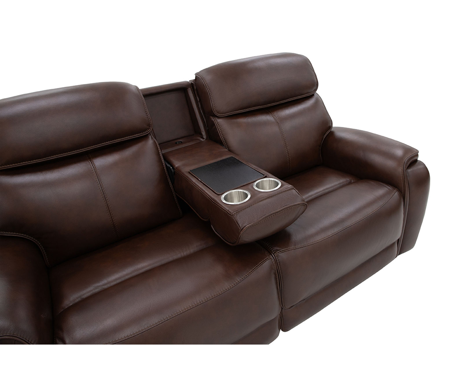 Walker 1580-70 Triple Power Leather 78" Reclining Console Loveseat (2 colors) - Center Dropdown Table Includes Metal Cupholders and Storage