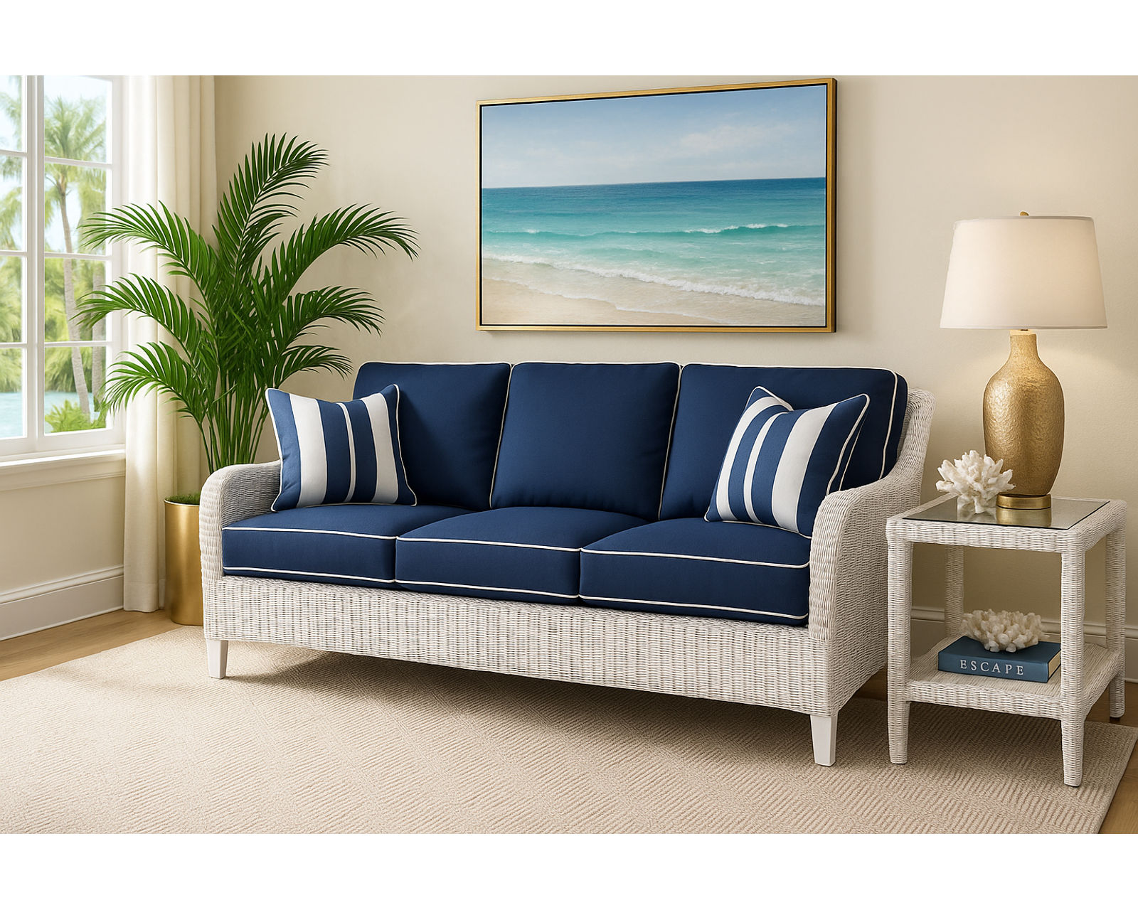 Gibraltar 75" Rattan Sofa Blue (+28 finishes - 69 fabrics) - Gibraltar 75" Sofa