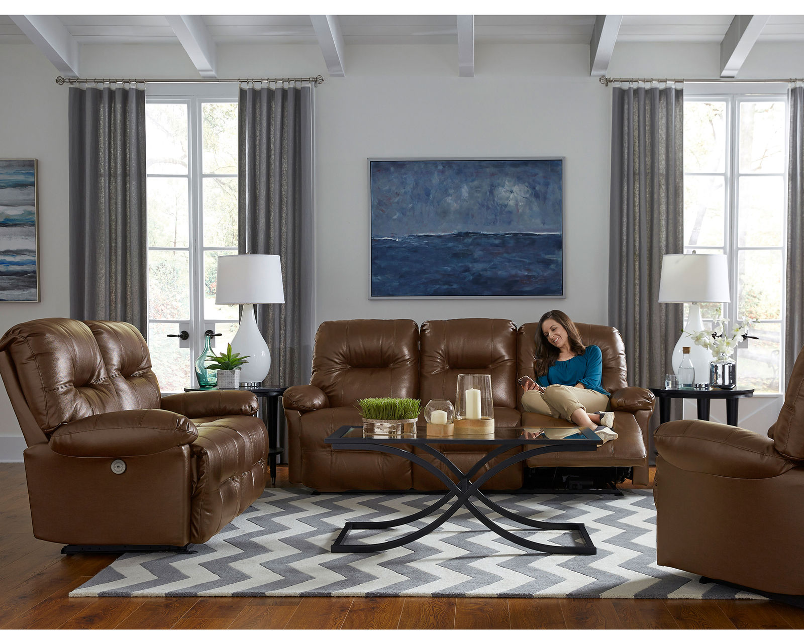 Zaynah Leather Double Reclining Sofa (+3 leathers) 87" - Zaynah Double Reclining Leather Sofa