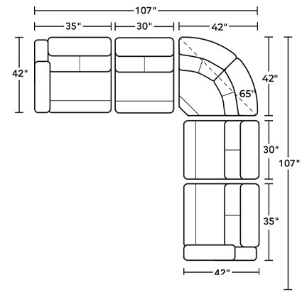 Layout B:  Five Piece Sectional 107" x 107" (two recliners)