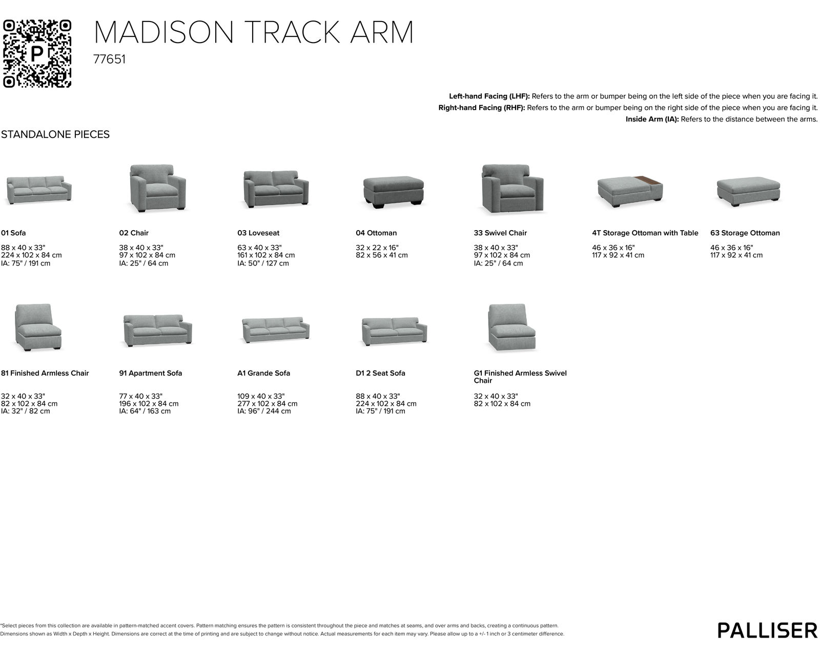 Madison 77651 Track Arm Sofa (+60 fabrics) - Pieces available