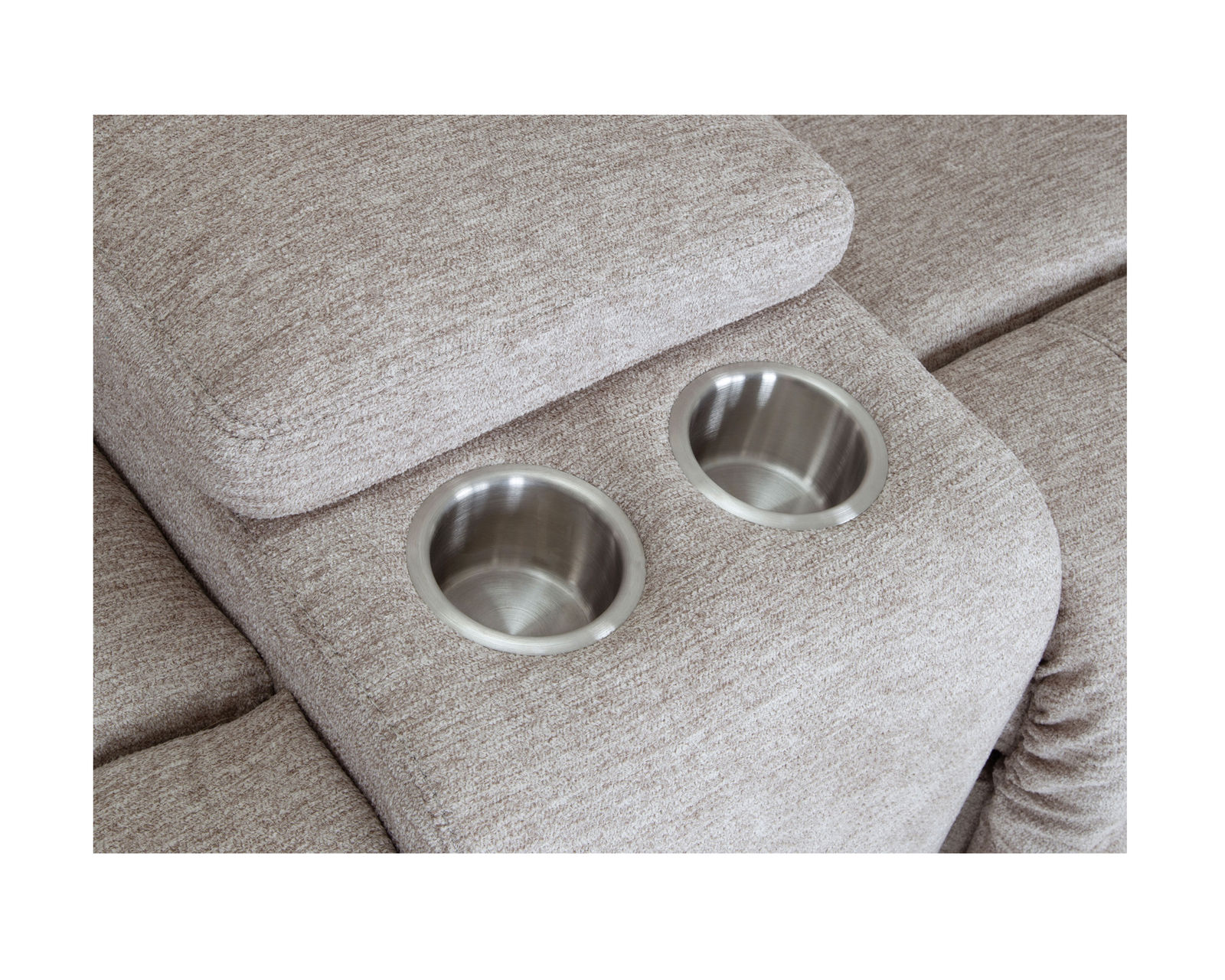 Broderick Two Tone 90" Power Reclining Sofa  - Center console with storage and metal cupholders