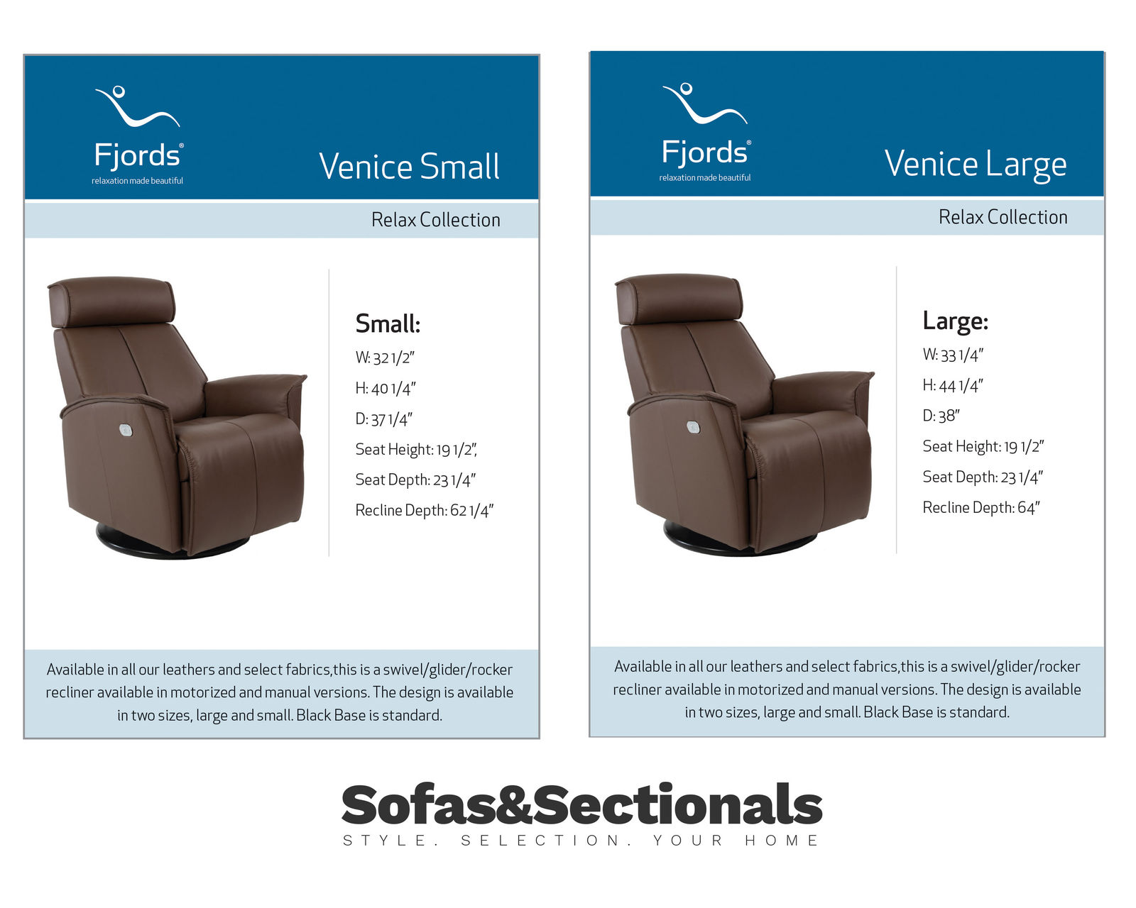 Venice Swivel Glider Recliner (+40 leathers) - Two sizes available