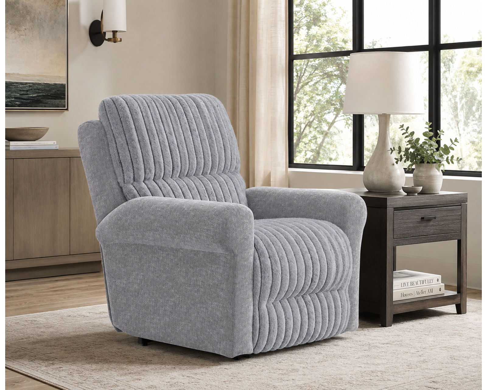 Foxy Rocker Recliner or Power Zero Gravity Recliner Fashion-Forward Comfort with Luxurious Faux Fur (two colors) - Shown in Fur Like Fabric Color Nickel