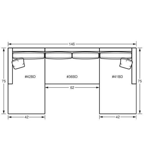 Layout B: Three Piece Sectional 75" x 146"x 75"