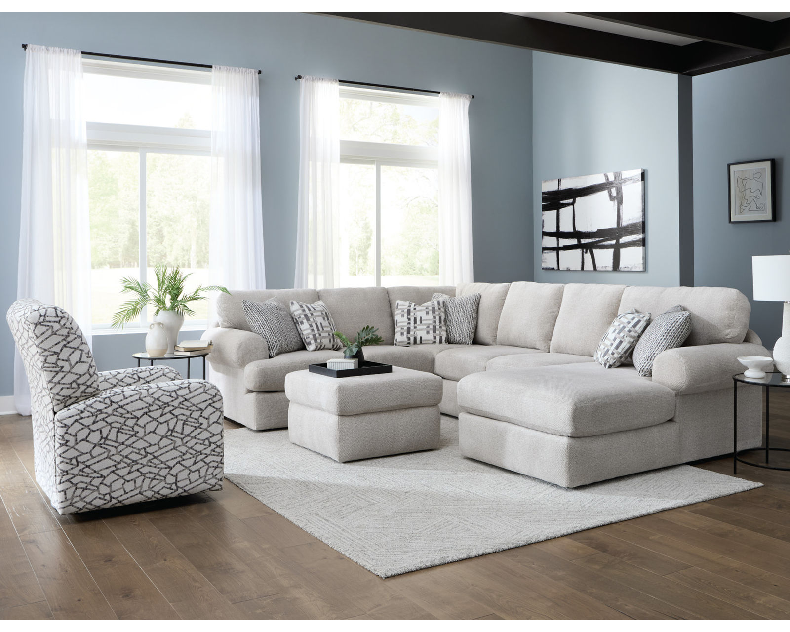 Darcy Stationary Sectional  (+101 Standard and Performance Fabrics) - Layout F: Three Piece Sectional 103" x 134"