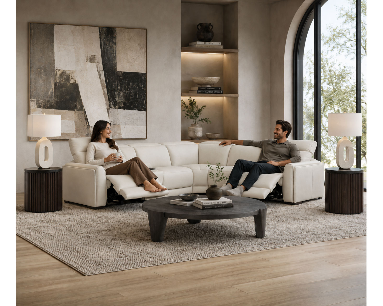 Sola 1646 Triple Power Reclining Sectional with Heat & Massage - Wide Seats (2 colors) in stock - Includes power headrest, power recline, power lumbar heat and massage