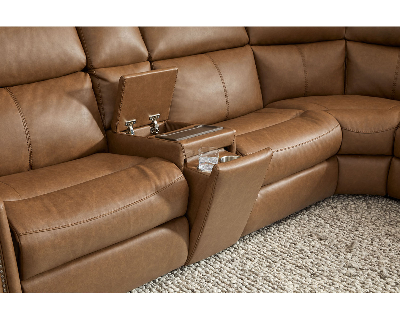 Bernard Triple Power Zero Gravity Leather Reclining Sectional (+20 leathers) - Entertainment Console Features Storage, Wireless Charging and Pop Out Cupholders
