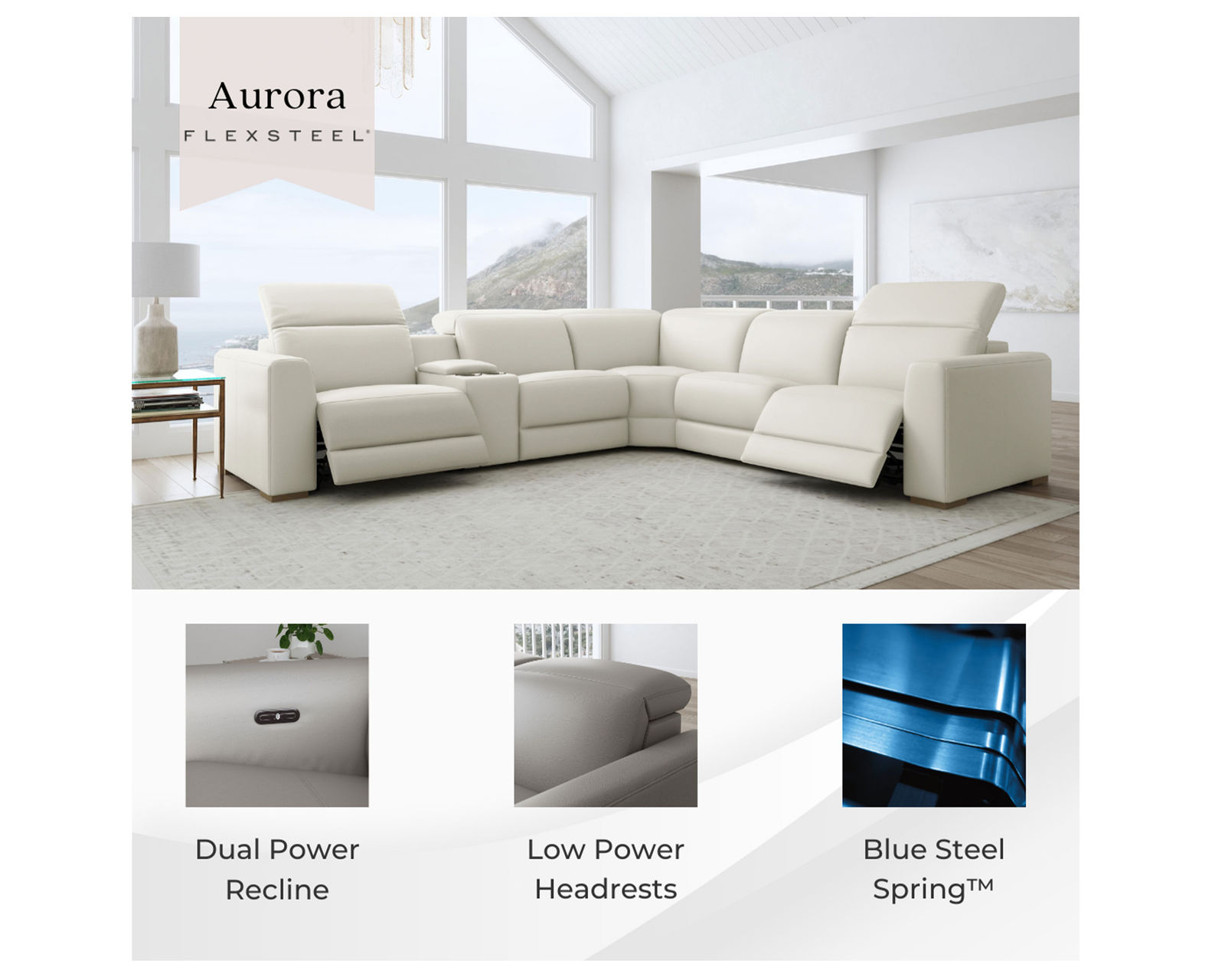 Aurora Leather Power Headrest Power Reclining Sectional (+2 colors) 749-01 - In stock - Create your own sectional