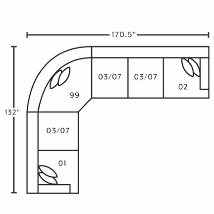 Layout B: Six Piece Reclining Sectional 132" x 170.5" (2 Recliners)