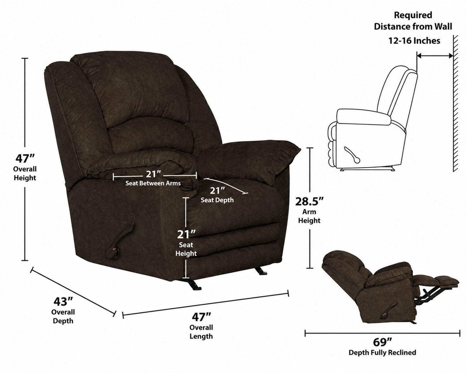  Rialto Chaise Rocker Recliner or Power Lay Flat Recliner Extended Leg Support (2 colors) - Comfort Built for the Whole Family.