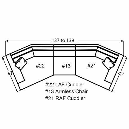Layout E: Three Piece Sectional 47" x 137" (Size varies due to arm selection)
