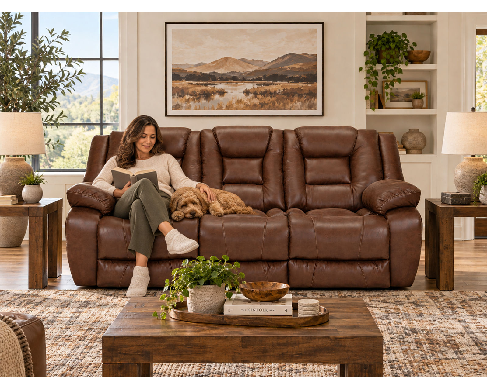 Hayworth 95" Leather-Like Power Reclining Sofa (The Look of Leather. The Comfort of Power.) - Includes both Power Recline with Power Headrests