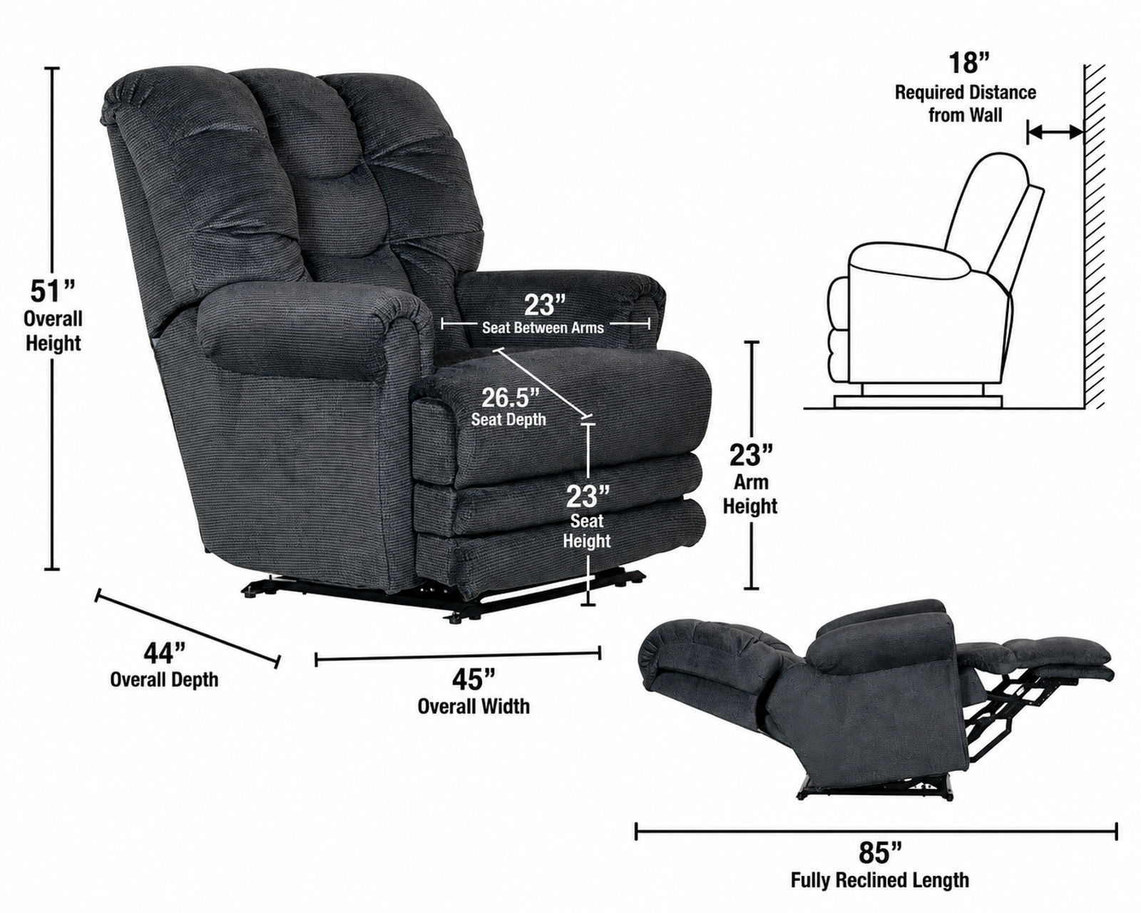 Malone Big Man's Lay Flat Power Recliner Big & Tall Strength. Lay-Flat Comfort (3 colors) - Comfort That Goes the Distance.