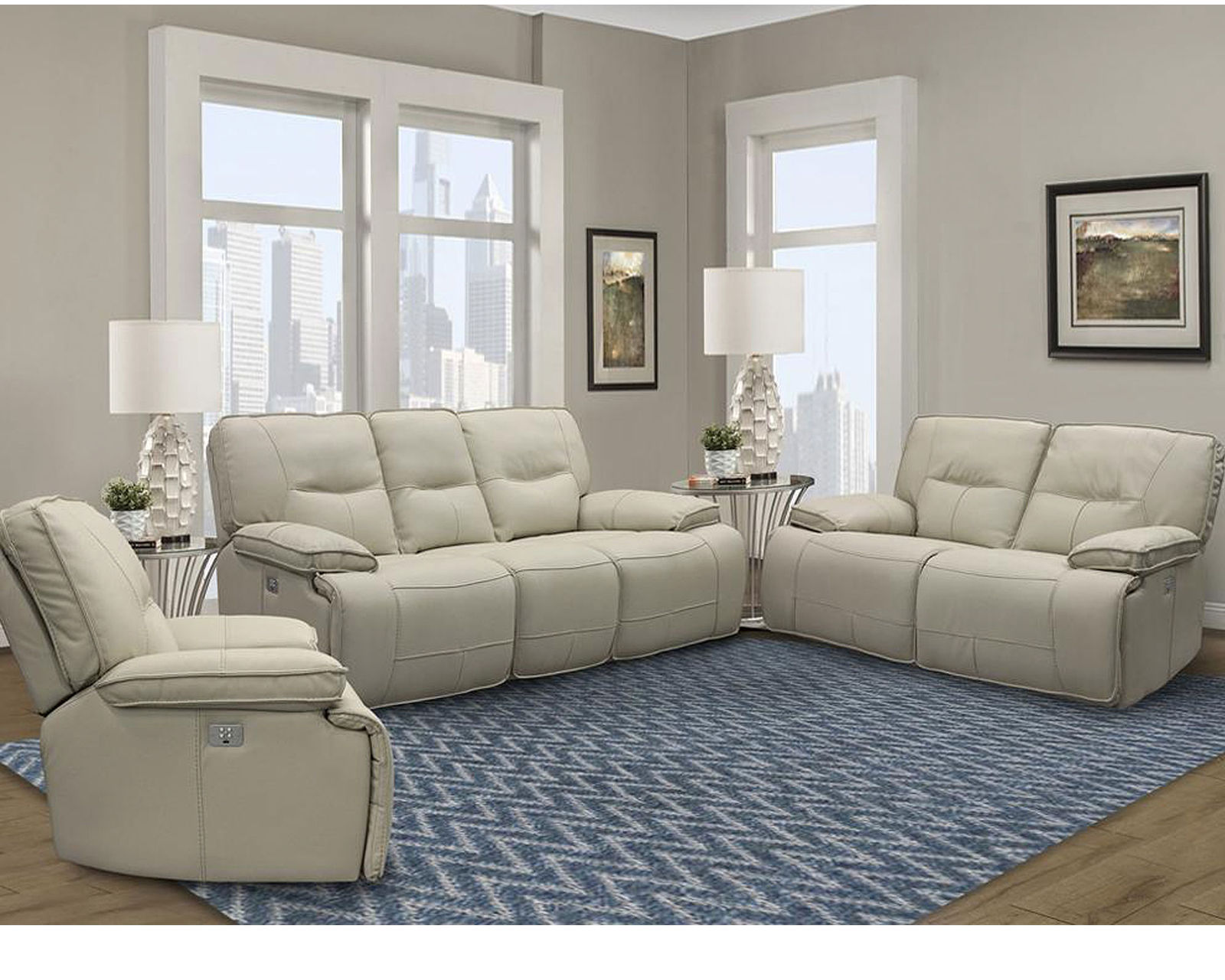 Spartacus 87" Power Headrest Power Reclining Sofa Oyster (In stock - Fast shipping) - Spartacus Oyster Power Headrest Power Reclining Sofa