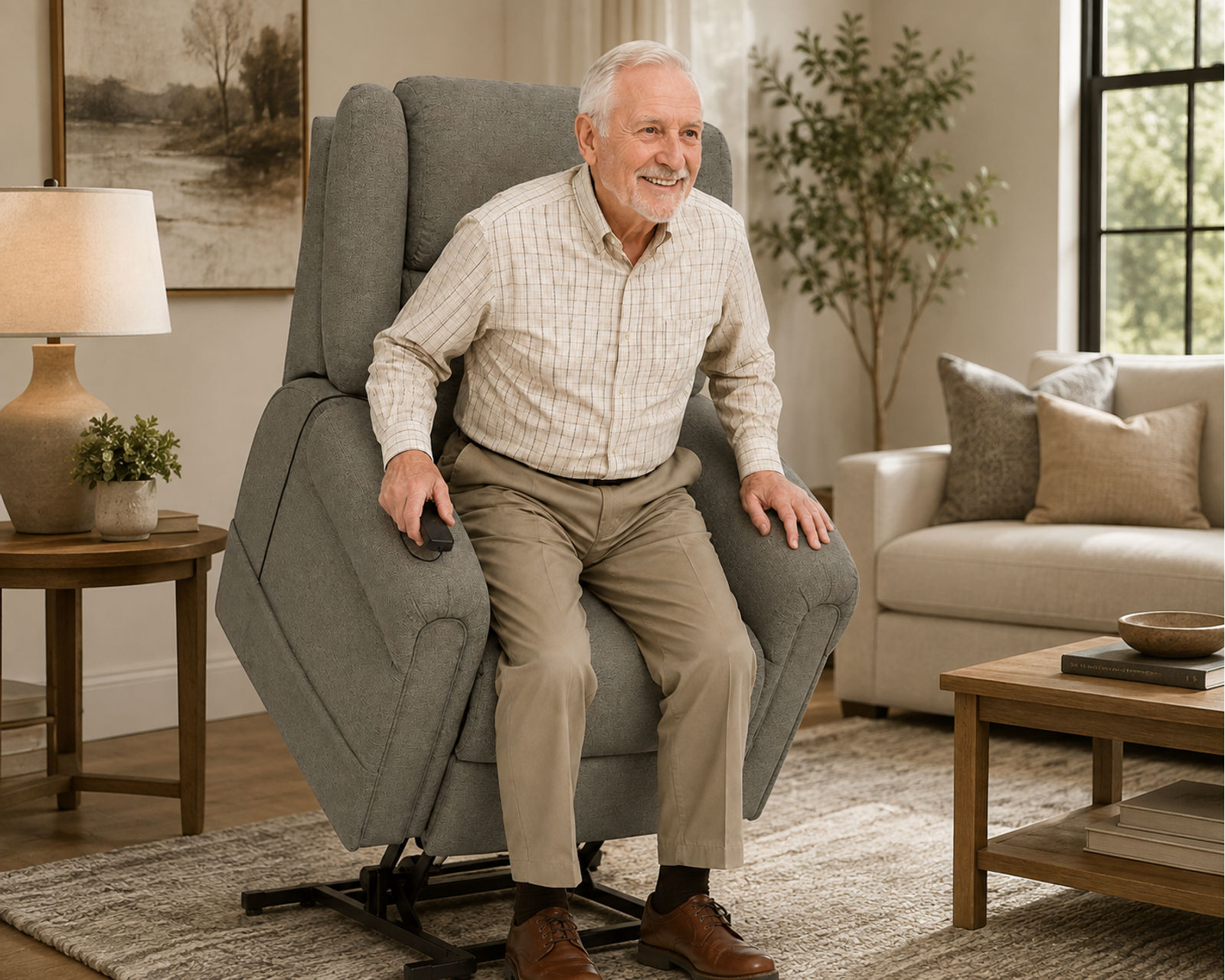 Paradise Power Lift Lay Flat Recliner with Power Headrest, Lumbar, CR3 Therapeutic Heat & Massage & Nanobionic Fabric Advanced Wellness (2 colors) - Relax Deeply. Rise Confidently.