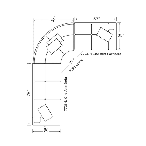 Layout F:  Three Piece Sectional (127" x 104")