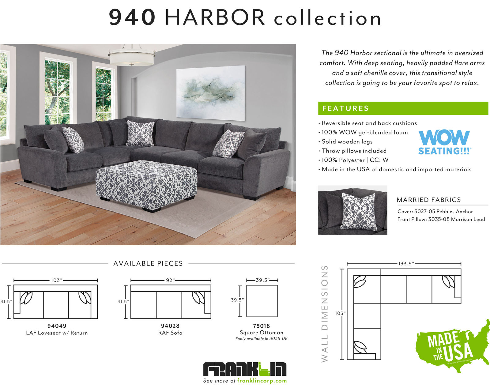 Harbor 940 Stationary Sectional (Includes Pillows)