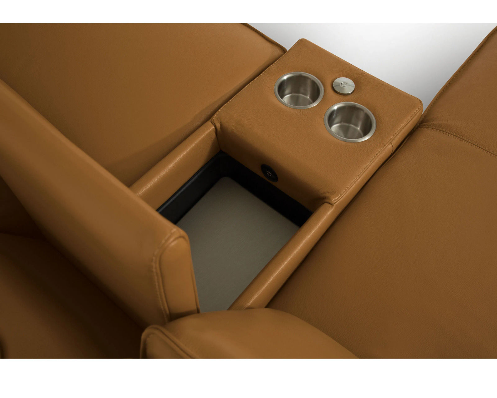 Colton 44007 Power Headrest Power Reclining Sectional (+100 leathers) - Colton Entertainment Console with Storage, Cupholders, USB Charging and Wireless Charging