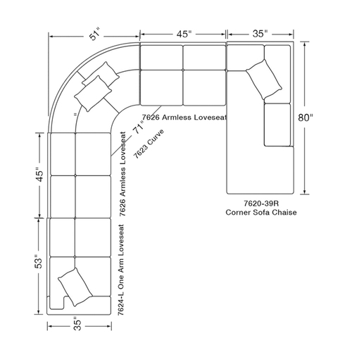 Layout L - Four Piece Sectional (Corner Sofa Chaise Right Side) 149" x 131"
