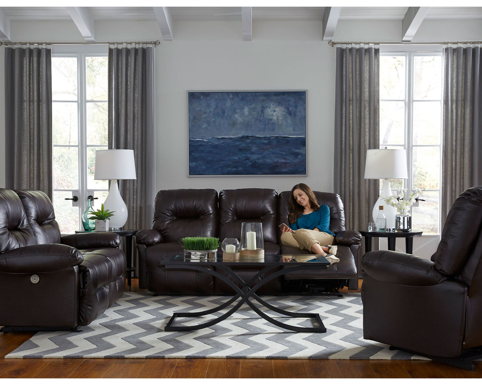 Zaynah Leather Double Reclining Sofa (+3 leathers) 87" - Zaynah Double Reclining Leather Sofa