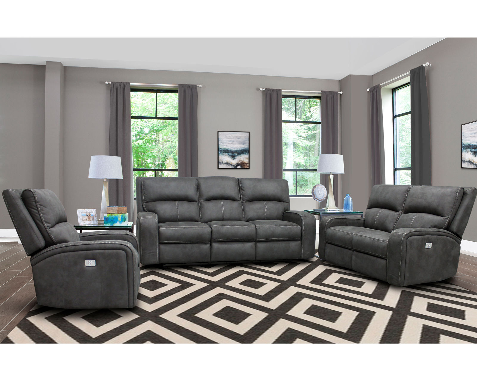 Polaris 84" Power Headrest Power Reclining Sofa Slate (In stock - Fast shipping) - Polaris Slate Power Headrest Power Reclining Sofa