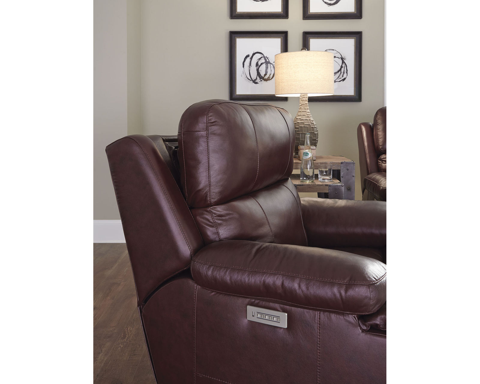 Kenaston 41064 Power Headrest Power Reclining Sofa (86") +200 colors - Power recline and power headrests operated by a brushed metal power switch with integrated USB charging