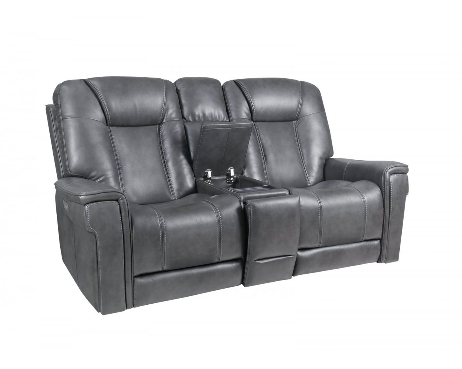  Sanibel 88" Sofa w/Power Recline, Power Head Rests & Power Lumbar (Lay Flat) Storm Leather (In stock) - Sanibel Console Loveseat w/Power Recline, Power Head Rests, Power Lumbar & Wireless Charger (Lay Flat)