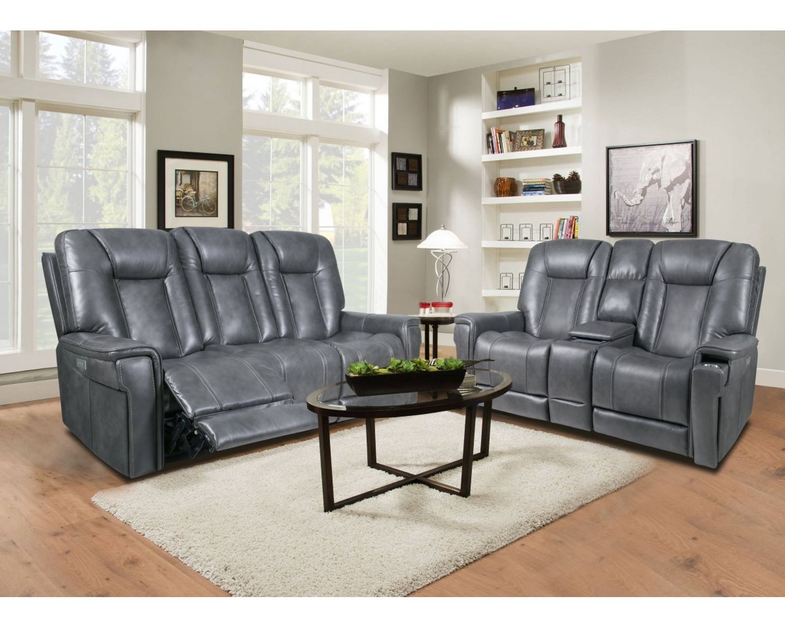  Sanibel 88" Sofa w/Power Recline, Power Head Rests & Power Lumbar (Lay Flat) Storm Leather (In stock)