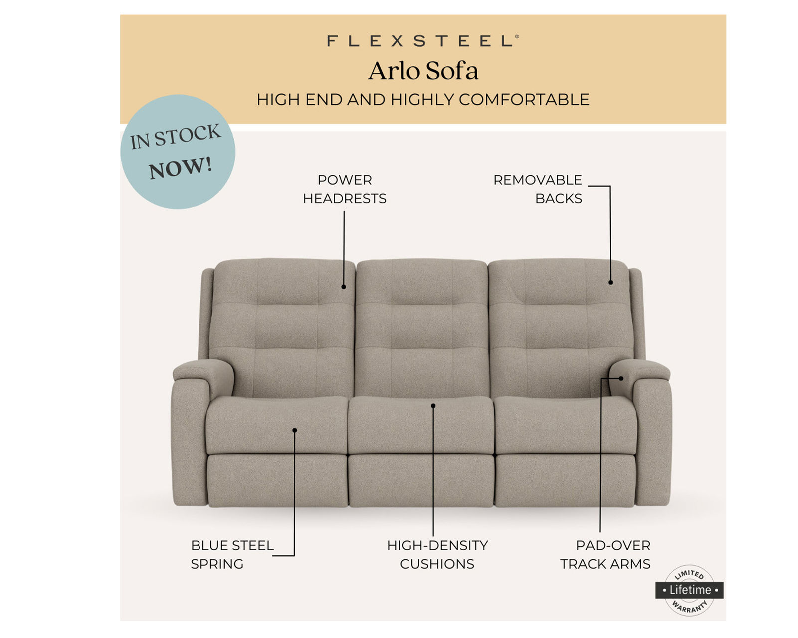 Arlo 87" Power Headrest Power Reclining Sofa (In stock) - Arlo Power Reclining Sofa with Power Headrests & Lumbar (in stock)