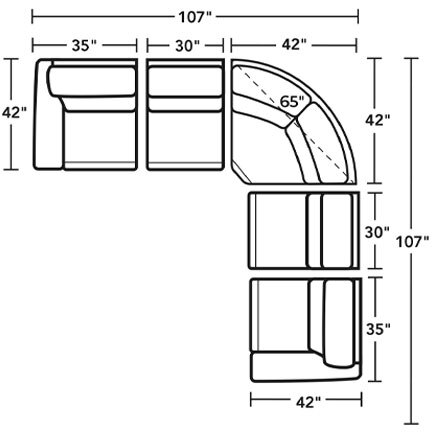Layout B:  Five Piece Sectional 107" x 107" (two recliners)