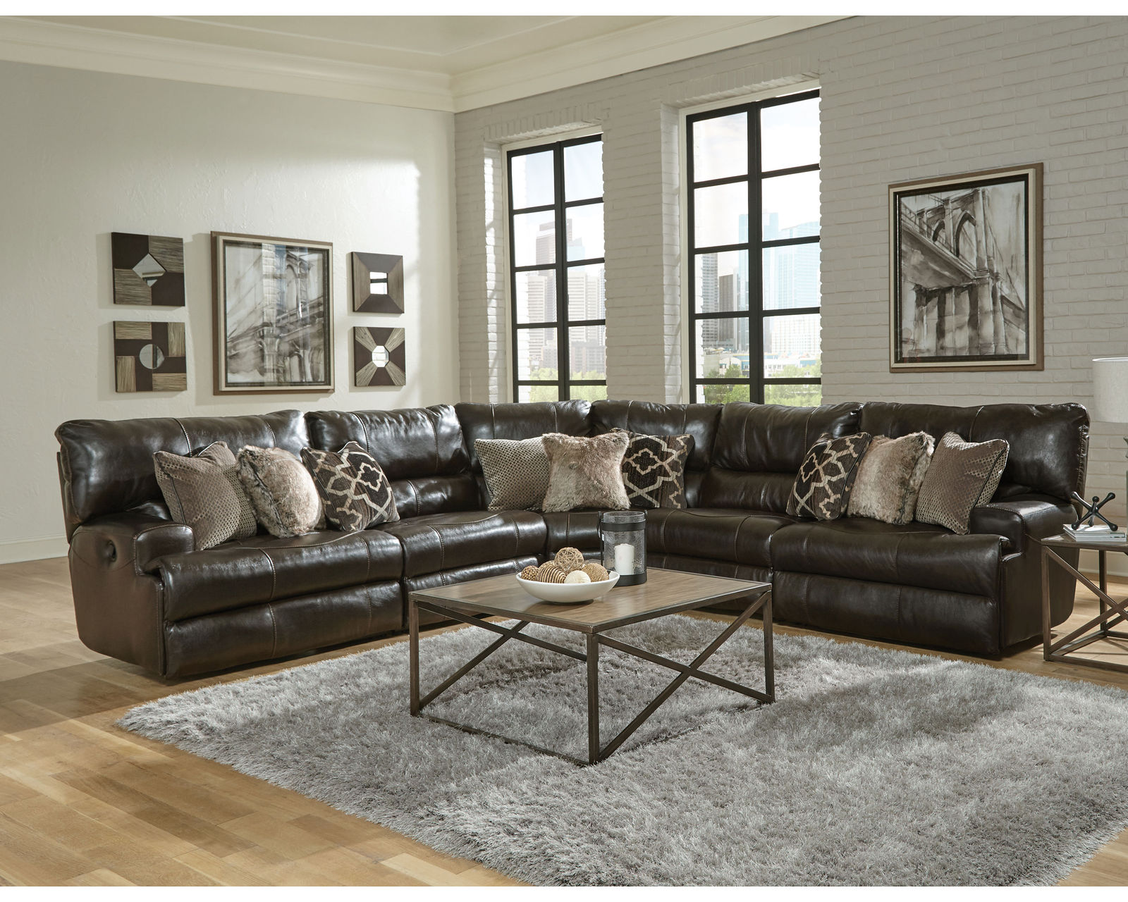 Como Lay Flat Modular Reclining Leather Sectional (2 colors) - Sectional Layout M: