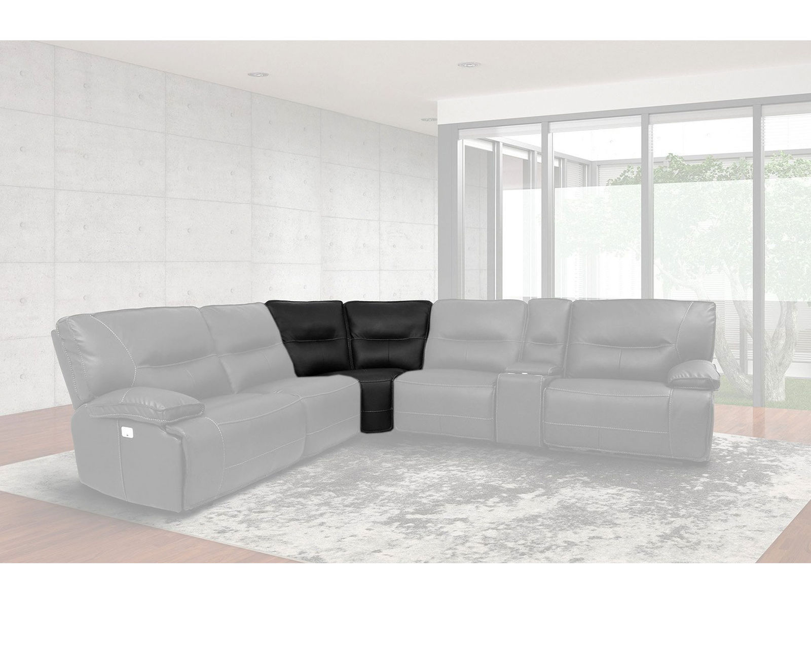 Spartacus Power Headrest Power Reclining Sectional Black (Leather like fabric) In stock - Fast shipping - Corner Wedge