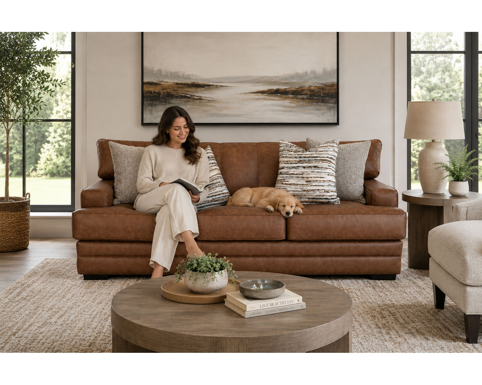 Regent 101.5" Extra Wide Sofa (Extra-Wide Comfort with the Rich Look of Worn Leather) - Includes all Accent Pillows