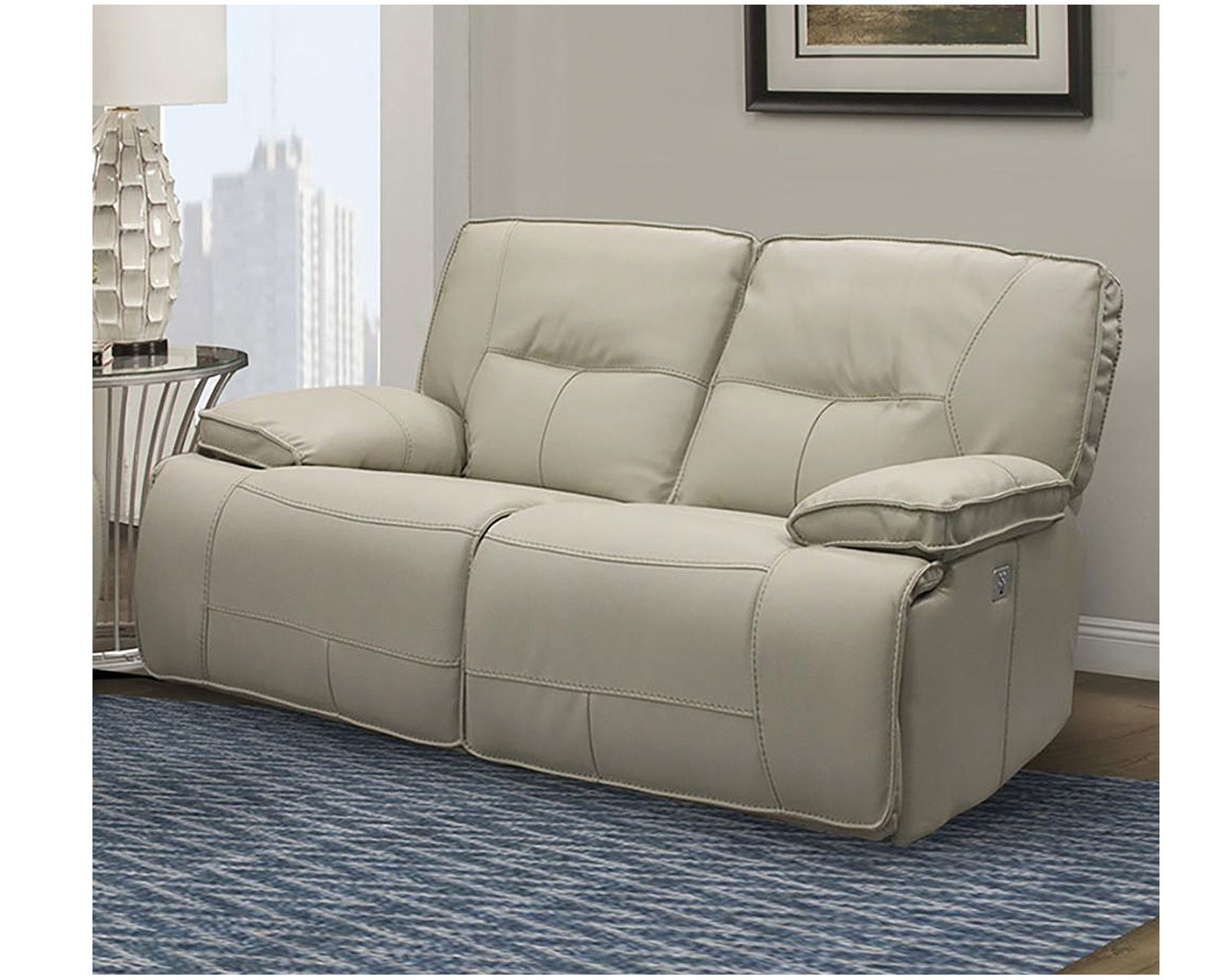 Spartacus 87" Power Headrest Power Reclining Sofa Oyster (In stock - Fast shipping) - Spartacus Oyster Power Headrest Power Reclining Loveseat