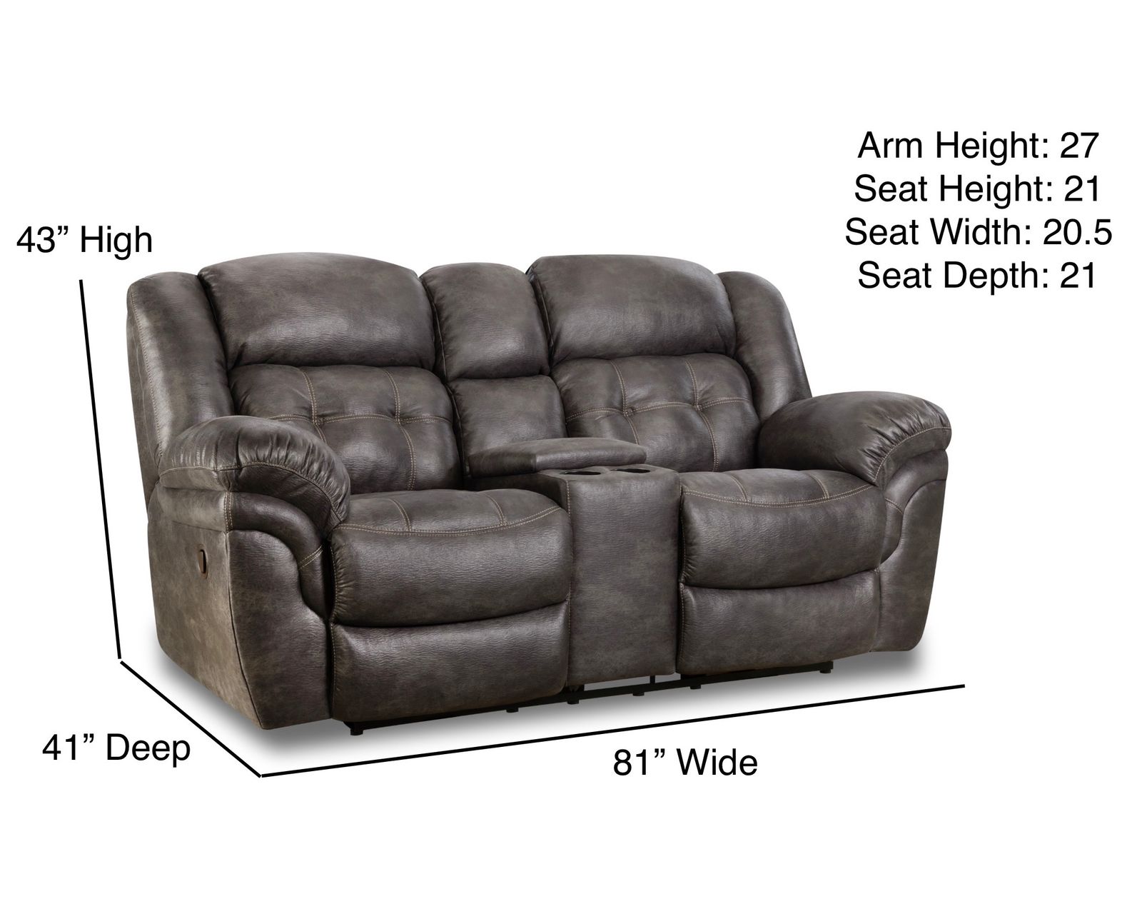 Haven 81" Reclining Console Loveseat Charcoal (In stock) - Haven 81" Reclining Console Loveseat