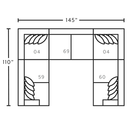 Layout E:  Five Piece Sectional 110" x 145" x 110"
