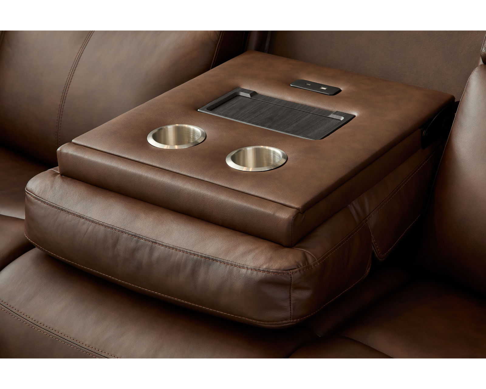 Alister 71" Leather Power Gliding Loveseat with Console, Power Headrests & Lumbar (+3 colors) in stock