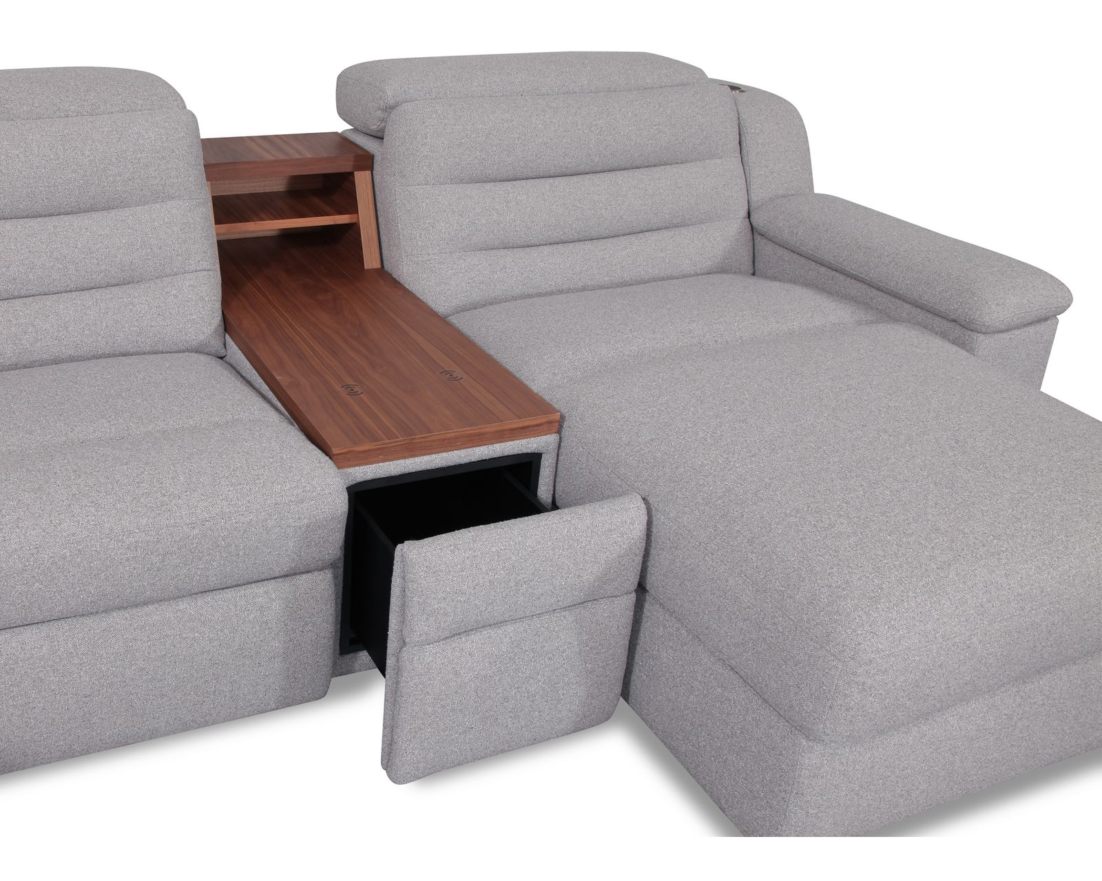 Lotus 44012 Reclining Sectional (+200 colors) - Drawer storage in the Lotus Console with Shelf