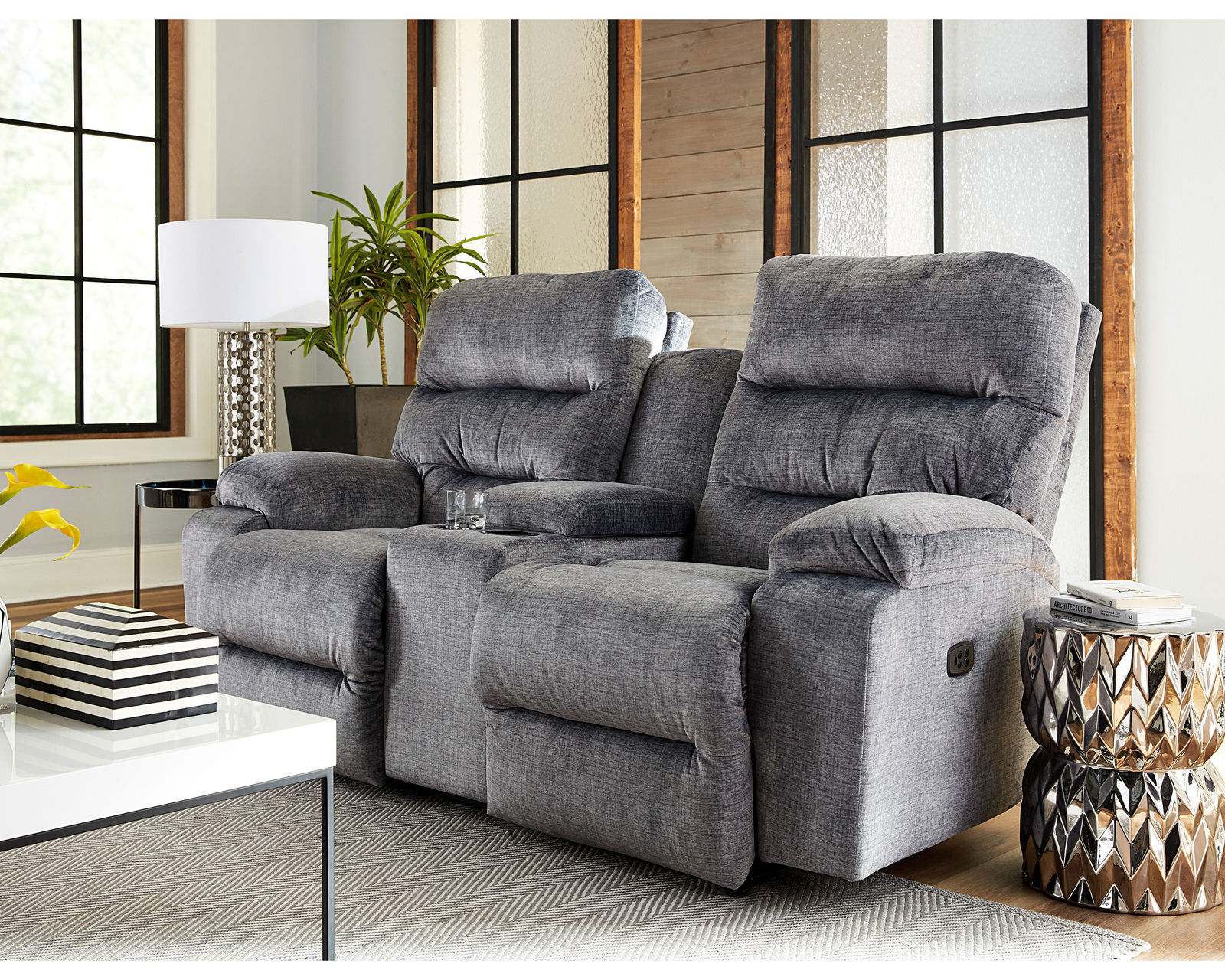 Ryson Double Reclining Console Loveseat (+100 fabrics) - Ryson Console Reclining Loveseat - Rocking Reclining Console Loveseat Available