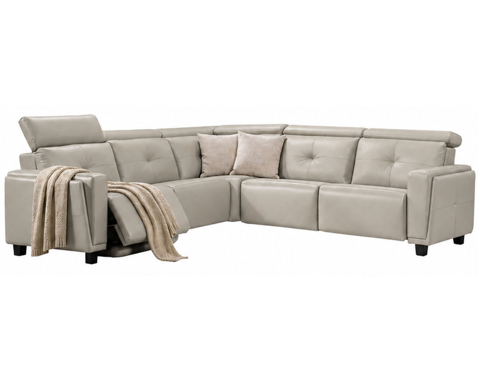 Mackenzie F090 Power Headrest Power Reclining Sectional (standard and wide seat widths) +140 leathers - Layout B: Five Piece Wide Sectional 118" x 118" (two recliners)