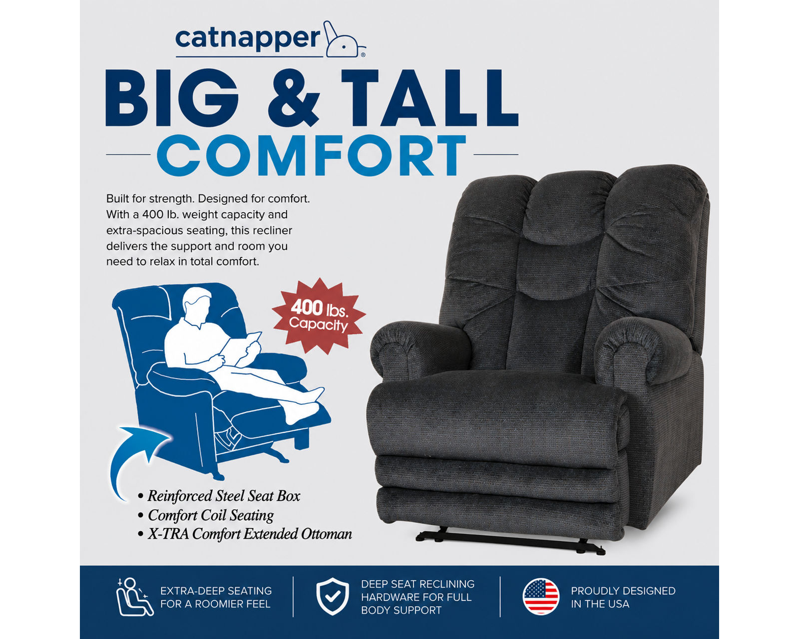 Stallworth Big Man’s Heavy-Duty Power Lift Full Lay-Out Chaise Recliner 450 Pounds Rated (2 colors) - Big and Tall Comfort